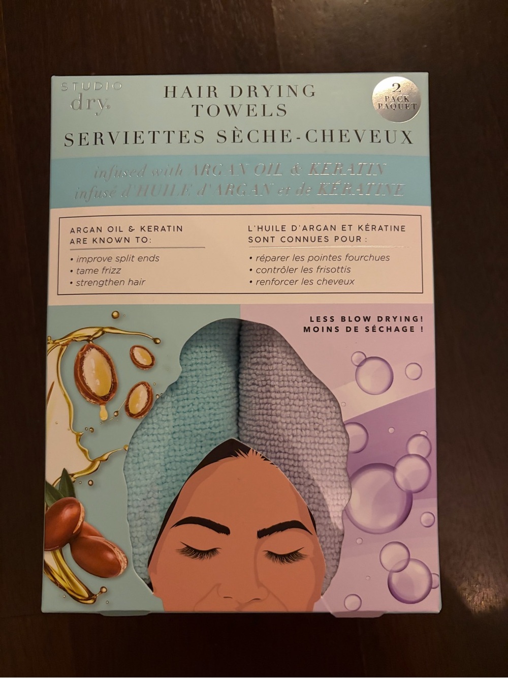 Hair Drying Towels - Blue & lavender - 2 Pack
